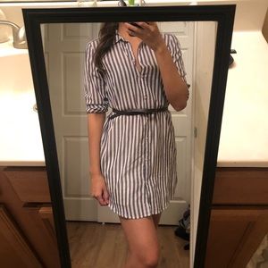 Striped button up shirt dress